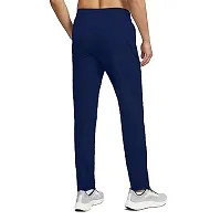 Stylish Navy Blue Polyester Solid Regular Track Pants For Men-thumb1