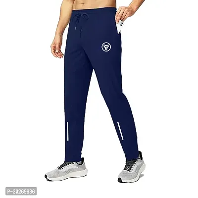 Stylish Navy Blue Polyester Solid Regular Track Pants For Men-thumb0