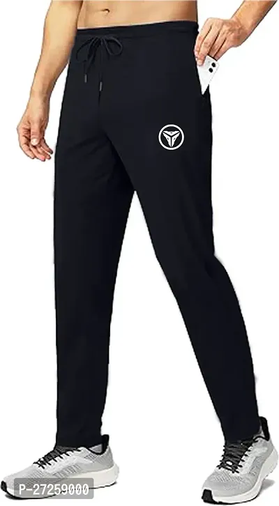Stylish Black Polyester Spandex Solid Regular Fit Regular Track Pants For Men-thumb0