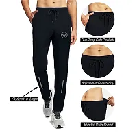 Stylish Black Polyester Solid Regular Track Pants For Men-thumb2