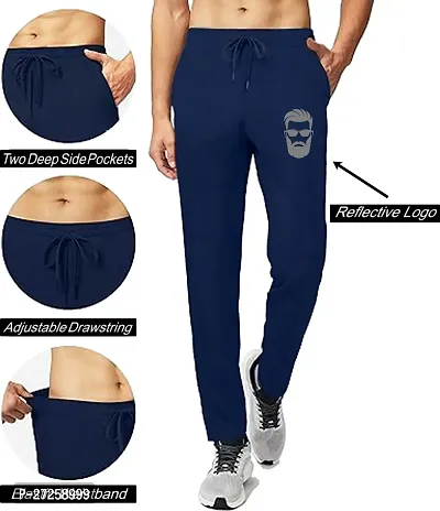 Stylish Navy Blue Polyester Spandex Solid Regular Fit Regular Track Pants For Men-thumb4