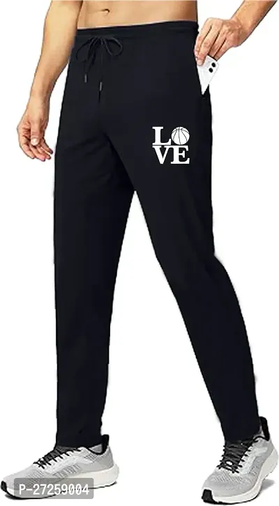 Stylish Black Polyester Spandex Solid Regular Fit Regular Track Pants For Men