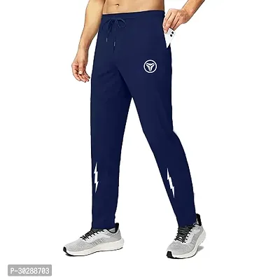 Stylish Navy Blue Polyester Solid Regular Track Pants For Men-thumb0