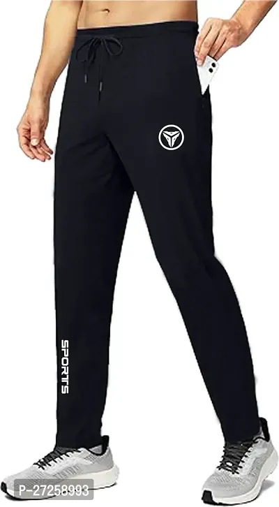 Stylish Black Polyester Spandex Solid Regular Fit Regular Track Pants For Men