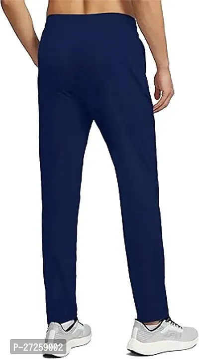 Stylish Navy Blue Polyester Spandex Solid Regular Fit Regular Track Pants For Men-thumb3