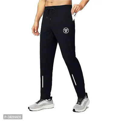 Stylish Black Polyester Solid Regular Track Pants For Men-thumb0