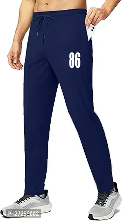 Stylish Navy Blue Polyester Spandex Solid Regular Fit Regular Track Pants For Men-thumb0