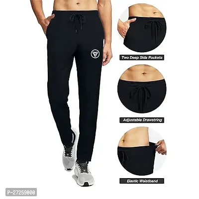 Stylish Black Polyester Spandex Solid Regular Fit Regular Track Pants For Men-thumb3