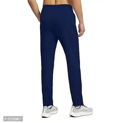 Stylish Navy Blue Polyester Spandex Solid Regular Fit Regular Track Pants For Men-thumb3