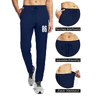 Stylish Navy Blue Polyester Spandex Solid Regular Fit Regular Track Pants For Men-thumb1