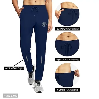 Stylish Navy Blue Polyester Spandex Solid Regular Fit Regular Track Pants For Men-thumb4