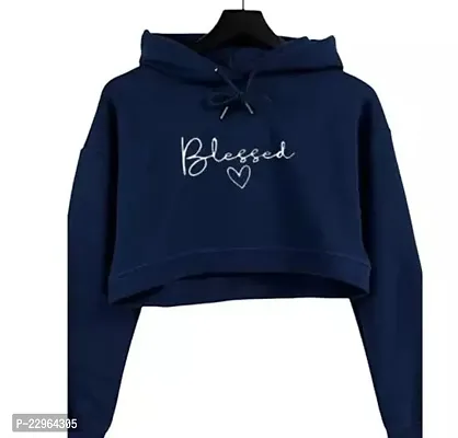 Stylish Navy Blue Fleece Printed Hoodies For Women-thumb0