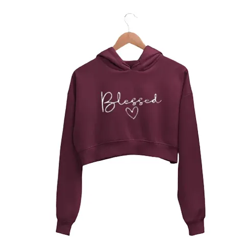 Women BLESSED Crop Hoodie Sweatshirt (Maroon)