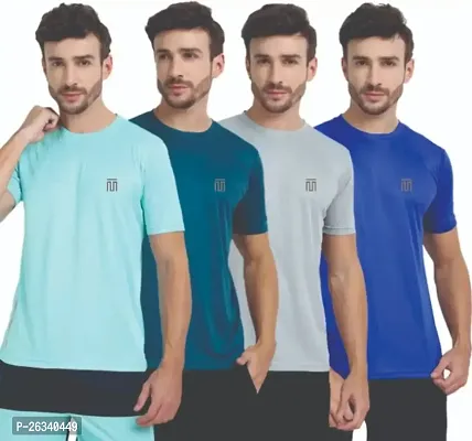 Mens Solid Round Neck Half Sleeve Dry Fit Combo Multicolor T-Shirts (Pack of 4)