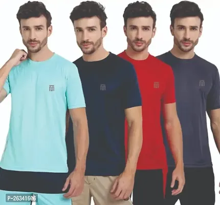 Mens Solid Round Neck Half Sleeve Dry Fit Combo Multicolor T-Shirts (Pack of 4)