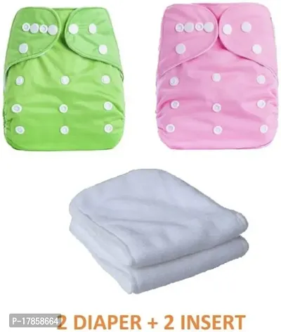 All New Solid Green Pink Reusable Cloth Diaper With White Insert For Baby New Born To 2 Year (2 Diaper +2 insert)