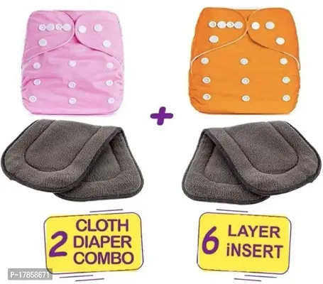 nbsp;All New Premium Orange Pink Cloth Diaper With Black Insert For Baby New Born To 2 year ( 2 diaper +2 Insert)-thumb0