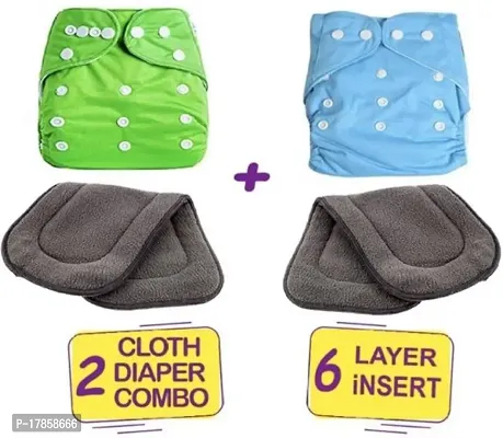 All new premium Reusable Green Sky Cloth Button diaper With Black Insert For Baby New Born To 2 Year (2 Diaper +2 Insert)