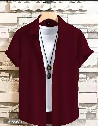 Trendy Maroon Cotton Solid Regular Fit Short Sleeves Casual Shirt For Men