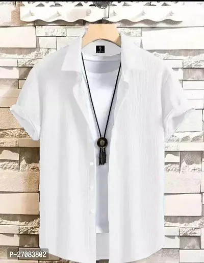 Trendy White Cotton Solid Regular Fit Short Sleeves Casual Shirt For Men