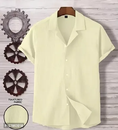 Trendy Yellow Cotton Solid Regular Fit Short Sleeves Casual Shirt For Men
