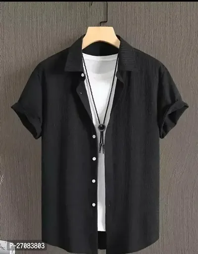 Trendy Black Cotton Solid Regular Fit Short Sleeves Casual Shirt For Men