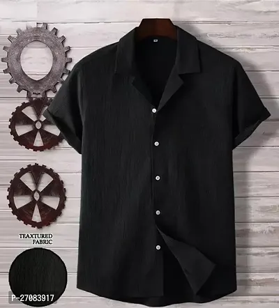 Trendy Black Cotton Solid Regular Fit Short Sleeves Casual Shirt For Men-thumb0
