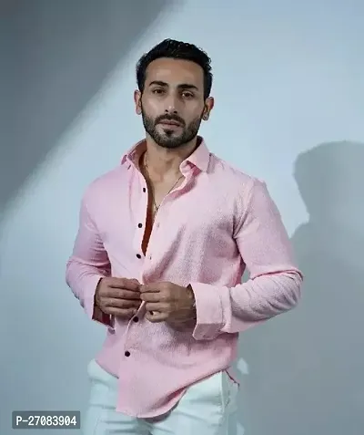 Trendy Pink Cotton Textured Regular Fit Long Sleeves Casual Shirt For Men-thumb0