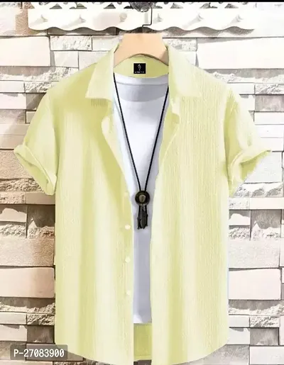 Trendy Yellow Cotton Solid Regular Fit Short Sleeves Casual Shirt For Men