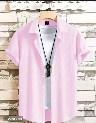 Trendy Pink Cotton Solid Regular Fit Short Sleeves Casual Shirt For Men