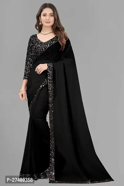 Elegant Black Georgette Saree With Blouse Piece For Women-thumb0