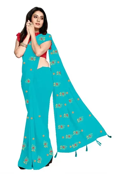 Heavy Georgette Fabric Saree with Embroidered fancy Boder Silk Blouse Piece with Work, Best Quality Guaranty Wedding , Party ,Traditional , Bridal Saree