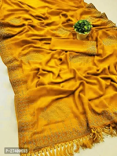 Elegant Yellow Georgette Saree With Blouse Piece For Women