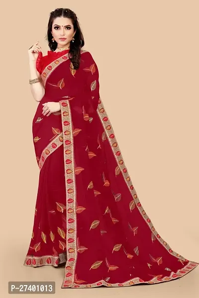 Elegant Red Georgette Saree With Blouse Piece For Women-thumb0