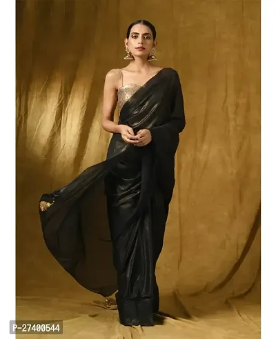 Elegant Black Lycra Saree With Blouse Piece For Women-thumb0