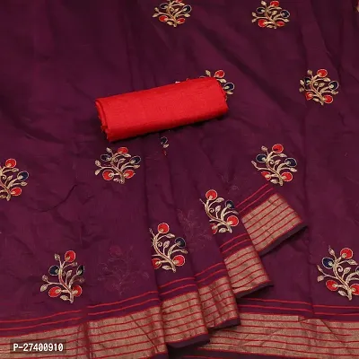 Elegant Purple Linen Saree With Blouse Piece For Women-thumb0