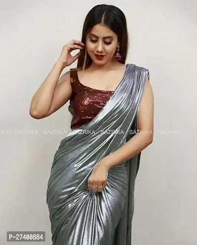 Elegant Grey Lycra Saree With Blouse Piece For Women