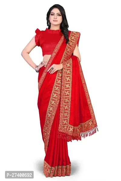 Elegant Red Art Silk Saree With Blouse Piece For Women