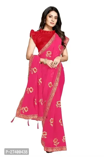 Elegant Pink Georgette Saree With Blouse Piece For Women-thumb0