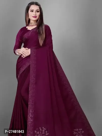 Elegant Magenta Satin Saree With Blouse Piece For Women-thumb0