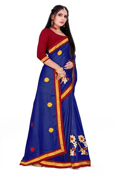 Elegant Silk Blend Embroidered Women Saree with Blouse piece