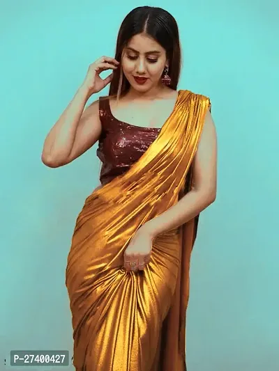 Elegant Golden Lycra Saree With Blouse Piece For Women-thumb0