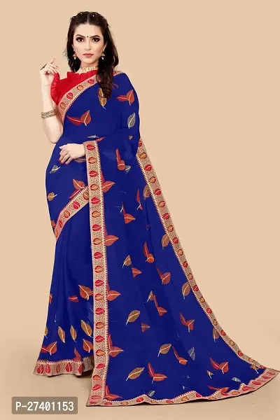 Elegant Blue Georgette Saree With Blouse Piece For Women