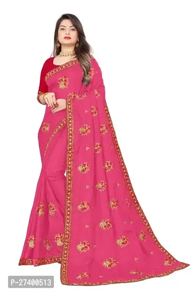 Elegant Pink Silk Blend Saree With Blouse Piece For Women-thumb0