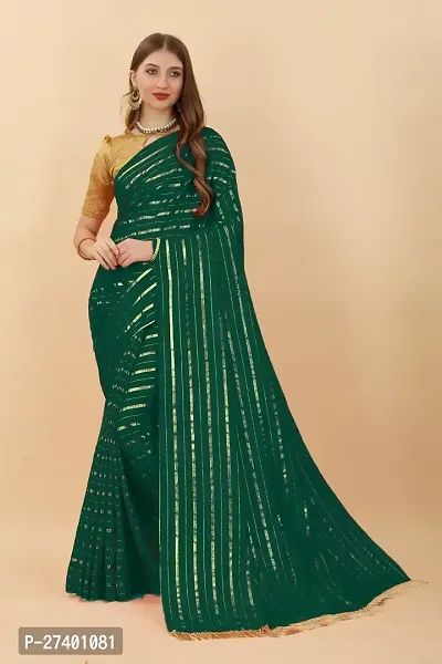 Elegant Green Silk Blend Saree With Blouse Piece For Women