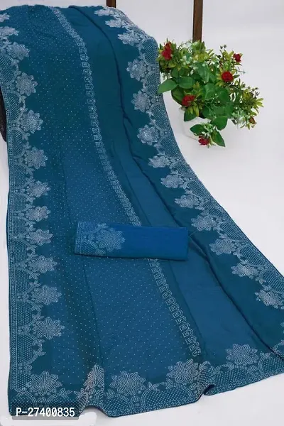 Elegant Blue Georgette Saree With Blouse Piece For Women-thumb0