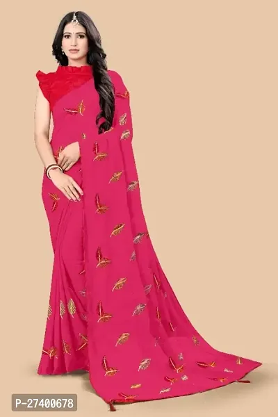 Elegant Pink Georgette Saree With Blouse Piece For Women-thumb0