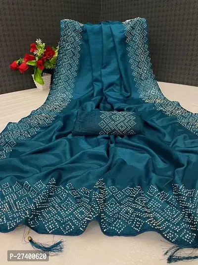 Elegant Blue Satin Saree With Blouse Piece For Women-thumb0