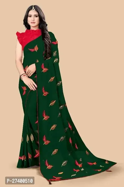 Elegant Green Georgette Saree With Blouse Piece For Women-thumb0