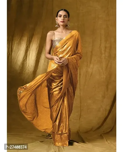 Elegant Yellow Lycra Saree With Blouse Piece For Women-thumb0